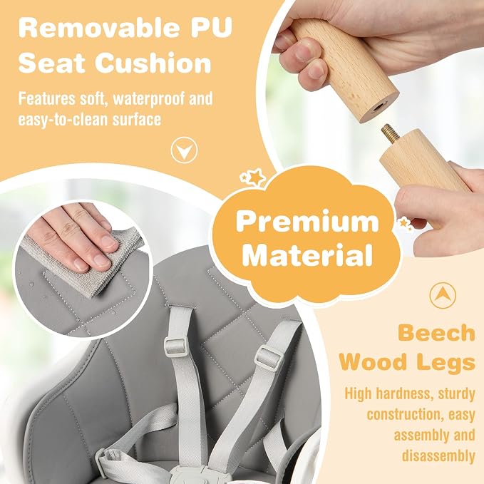 BABY JOY Baby High Chair, 6 in 1 Convertible Wooden High Chair - Image 7
