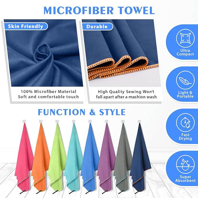 HOEAAS 2 Pack Microfiber Camping Towels, Quick Dry Towel, Super Absorbent Ultra - Image 5