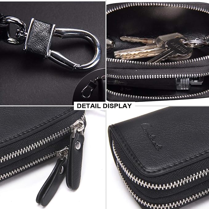 CONTACTS Car Key Case Small Leather Double Zipper Key Holder - Image 8