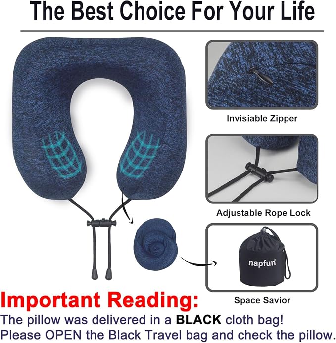 napfun Neck Pillow for Traveling, Upgraded Travel Neck Pillow for Airplane 100% - Image 5