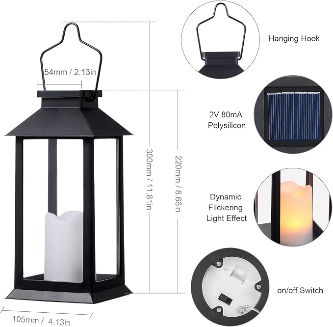 2 Pack Solar Lanterns, Outdoor Garden Hanging Lanterns, 11.8 Inch LED - Image 5
