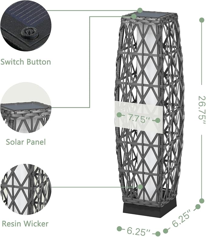 Grand patio 2-Piece Outdoor Solar-Powered Woven Wicker Lantern Floor Lamp - Image 8