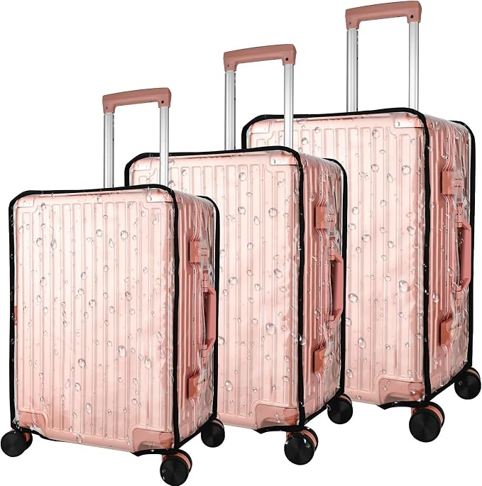 3 Piece Clear PVC Luggage Cover Protector, Waterproof Plastic Suitcase Cover by VEEVIIY