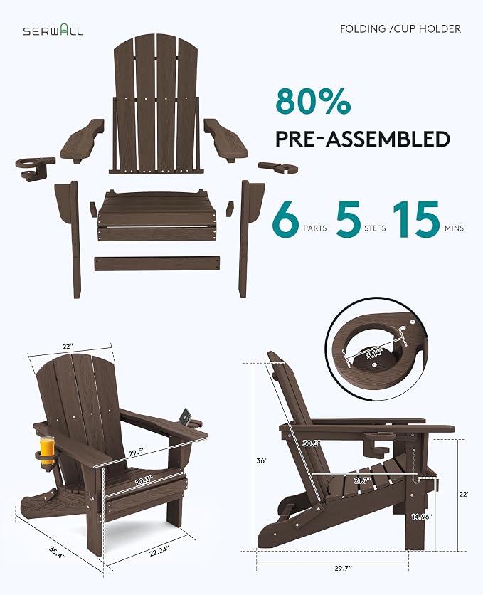 SERWALL Adirondack Chair with Cup Holders - Image 3