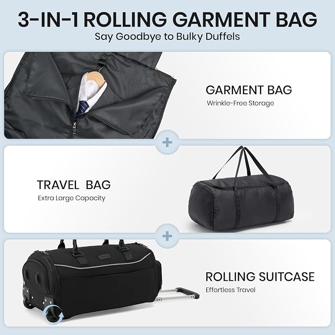 Fanwoli 3-in-1 Rolling Garment Bag - Image 3