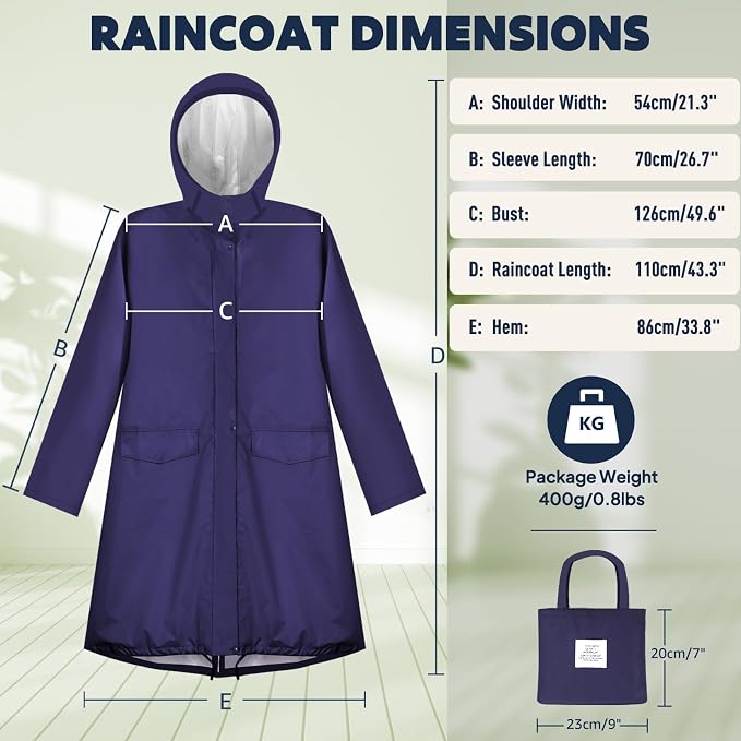 ANYOO Waterproof Rain Poncho Lightweight Reusable Hiking Hooded Coat Jacket - Image 2