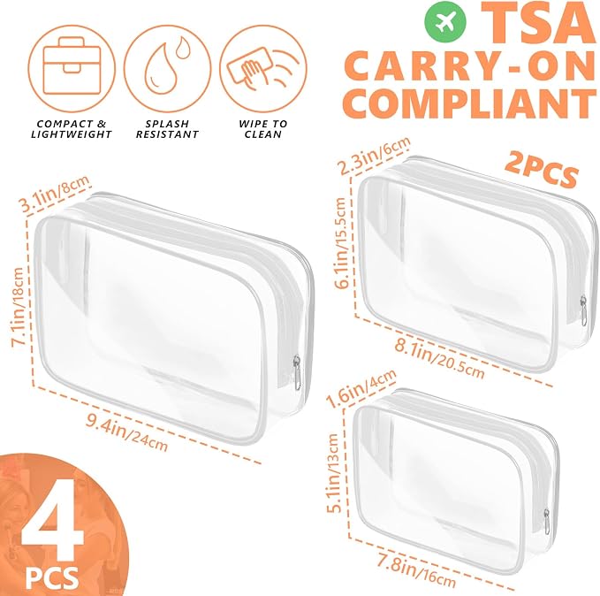 AURUZA 4 Pack Clear Toiletry Bag, Portable Travel Makeup Pouch - Image 2