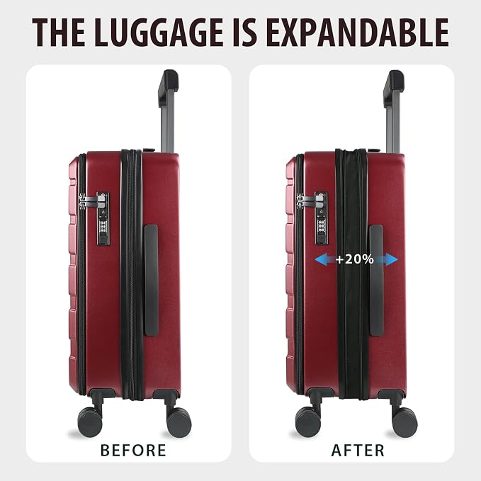KROSER Carry On Luggage with Spinner Wheels & Built-in TSA Lock, Expandable Top - Image 5