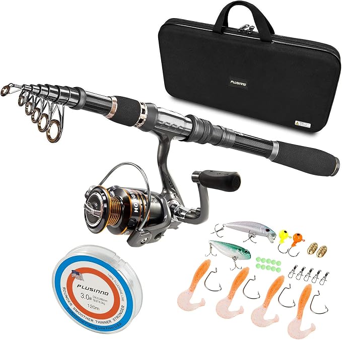 PLUSINNO Fishing Rod, Telescopic Fishing Rod and Reel Combo, Collapsible Travel by PLUSINNO