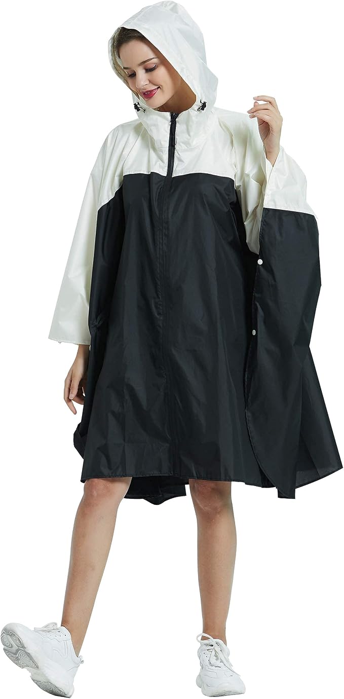 Rain Poncho Jacket Coat Hooded Zipper Style - Image 2