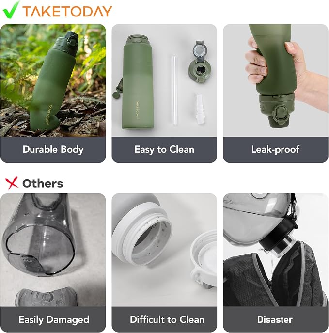 TakeToday Collapsible Water Bottles 32oz, Foldable Travel Water Bottle - Image 2