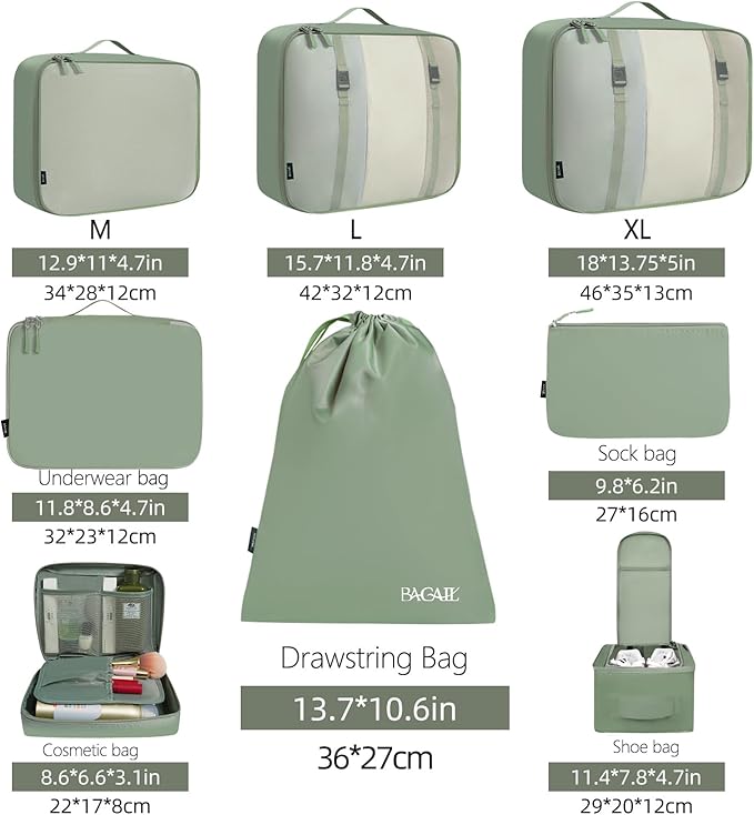 BAGAIL 8 Set Packing Cubes Luggage Packing Organizers - Image 2