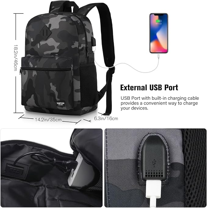 17 Inch School Backpack, Classic Bookbag Men and Teen Boy Schoolbag - Image 7