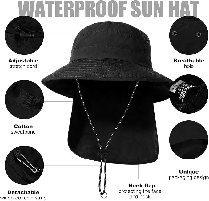 Water-Resistant Sun UPF 50+ Bucket Hat Protection Packable Brimmed Boonie - Image 5