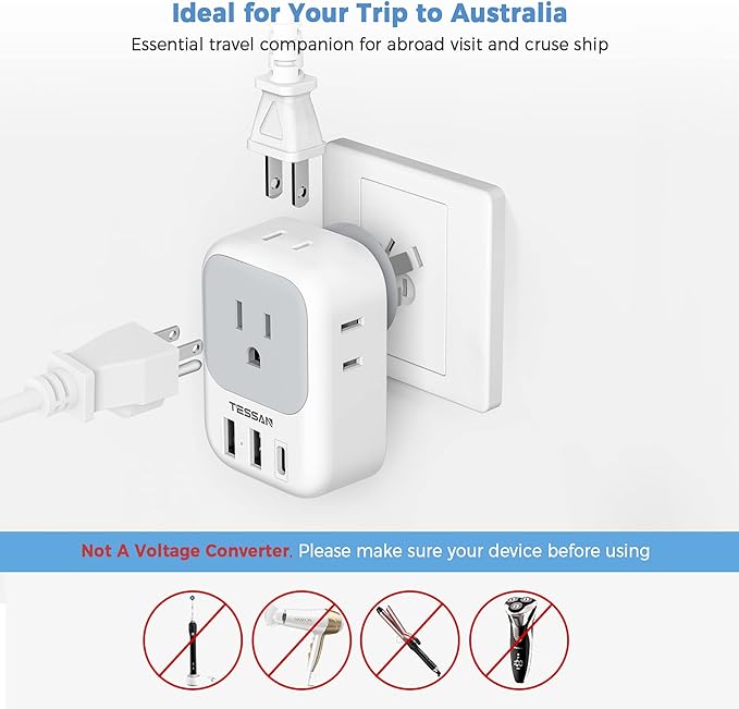 Australia Plug Adapter, TESSAN Australian Power Adaptor - Image 2