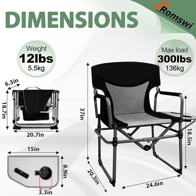 Romswi Director Chairs for Outdoor, Folding Camping Chair, Compact Directors - Image 3