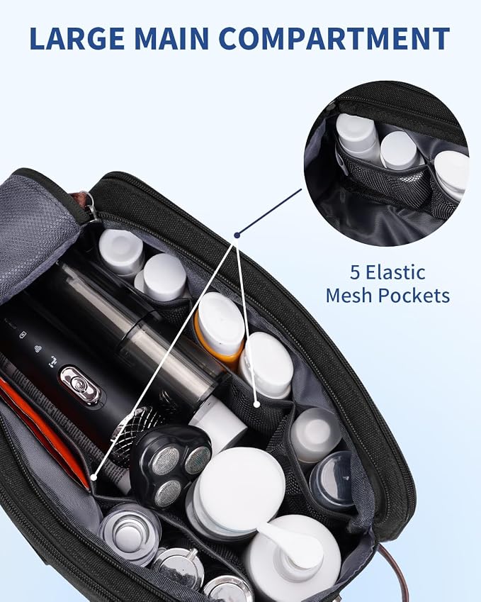 WANDF Toiletry Bag for Men Travel Toiletry Organizer Canvas and Leather Dopp - Image 3