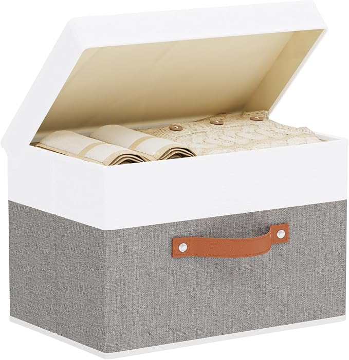 Fabric Storage Bins with Lids, 1 Pack Linen Foldable Cloth Baskets, 15 x 9.8 x by YheenLf