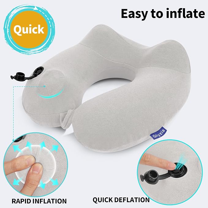 Inflatable Travel Neck Pillow for Airplane, Head Support Velvet Adult Neck - Image 4