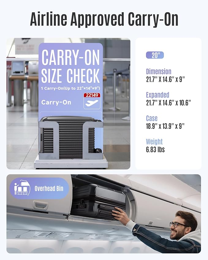 LIGHT FLIGHT Carry On Luggage 22x14x9 Airline Approved, Durable Hard Shell - Image 6