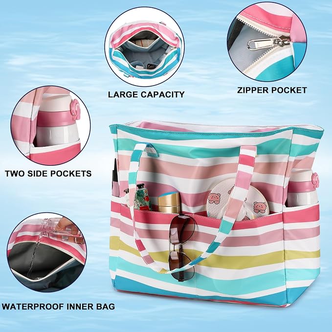 LEDAOU Beach Bag Waterproof Sandproof Women Tote Bag Pool Bag - Image 2