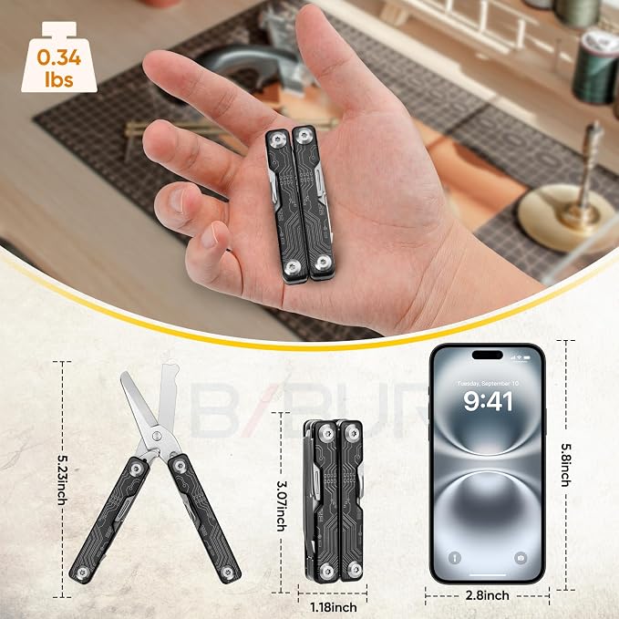 BIBURY Mini Keychain Multitool Scissors B12062B, 9 in 1 Multitool EDC Scissors - Image 3