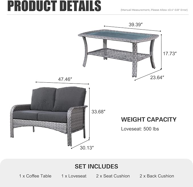 HOOOWOOO Patio Furniture Set, Outdoor High Back Loveseat Set, All Weather - Image 6