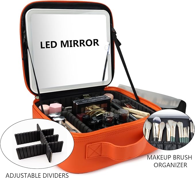 Travel Makeup Bag with LED Mirror Travel Makeup Organizer with 3 Lighted - Image 8