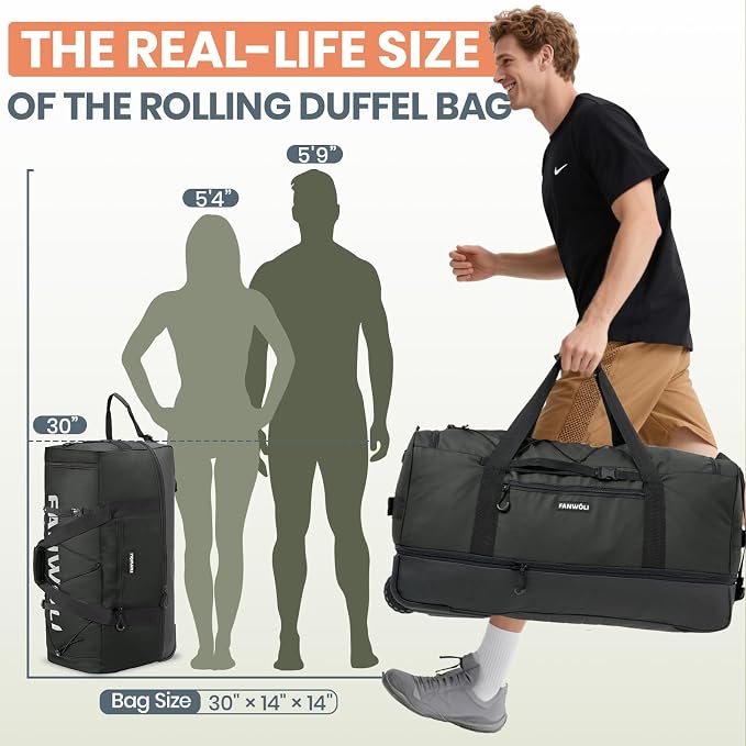 Fanwoli 30'' Rolling Duffel Bag - Image 6