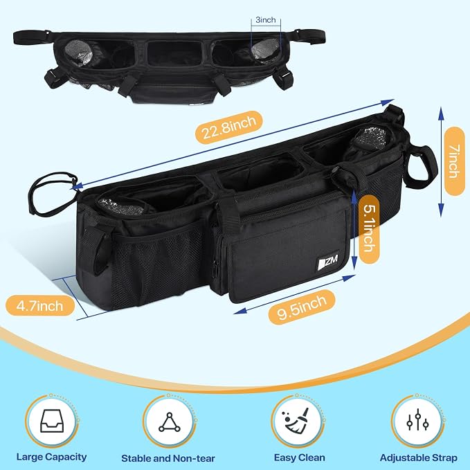 ZZM Double Stroller Organizer for Bob Duallie and Baby Jogger City Mini GT2 - Image 7