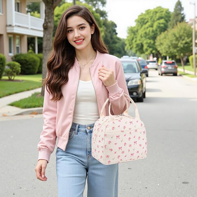 Bluboon Lunch Bag for Women Men Cute Corduroy Lunch Tote Bags Reusable - Image 7