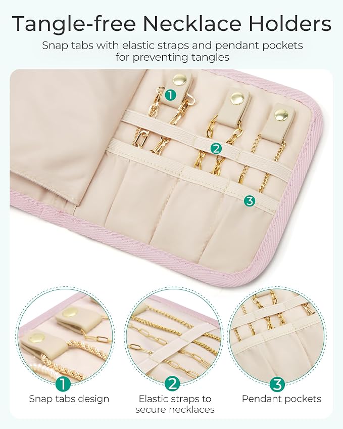 BAGSMART Travel Jewelry Case Organizer, Roll Foldable Jewelry Case - Image 5