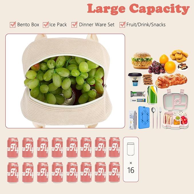 FlowFly Lunch Bag for Women Insulated Lunch Box Corduroy Lunch Tote Cooler for - Image 4