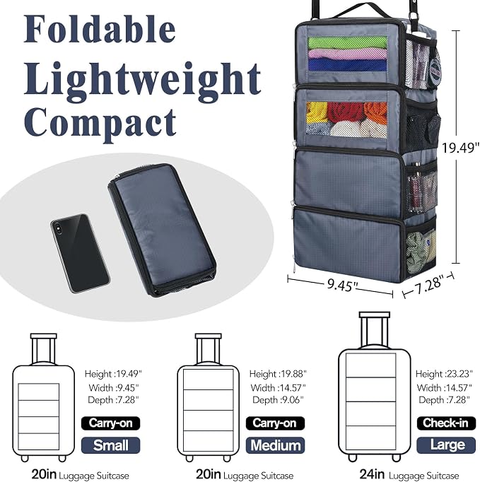 Hanging Travel Organizer, Carry on Luggage Suitcase Organizer, Travel - Image 2