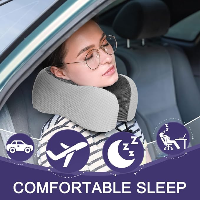 napfun Neck Pillow for Traveling, Upgraded Travel Neck Pillow for Airplane 100% - Image 2