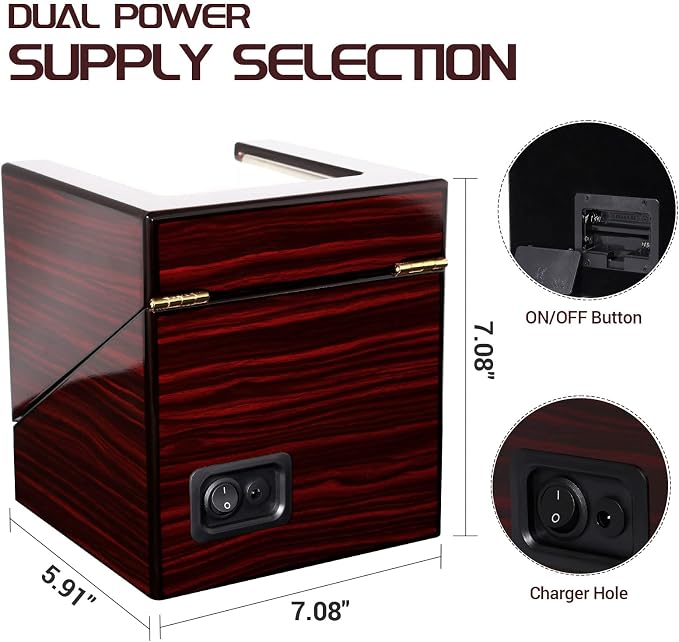 Uten Automatic Watch Winder Box Luxury Wooden Watch Storage Case, Double Watch - Image 6