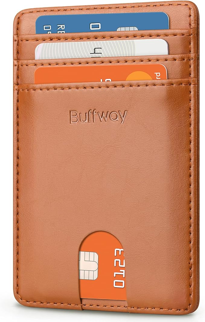 Buffway Mens Slim Wallet, Minimalist Thin Front Pocket Leather Credit Card by Buffway