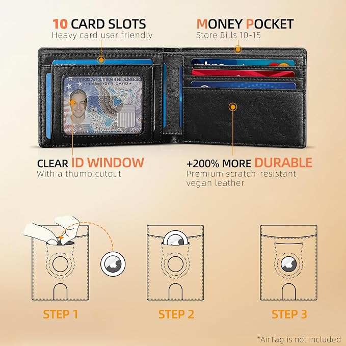 RUNBOX AirTag-Wallet-Mens-Slim-RFID Blocking Wallets Leather - Image 2