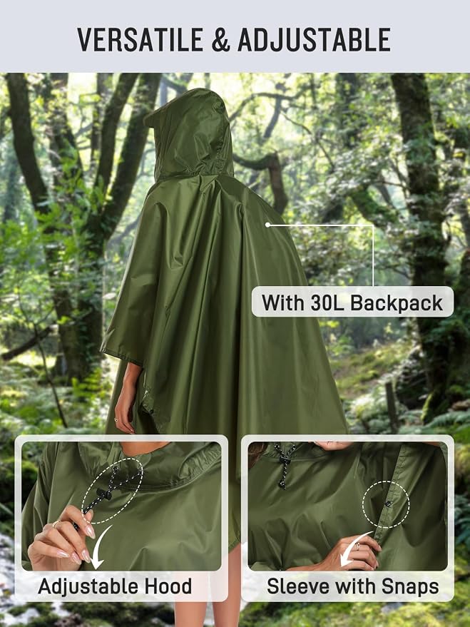 SaphiRose Hooded Rain Poncho Waterproof Raincoat Jacket - Image 6
