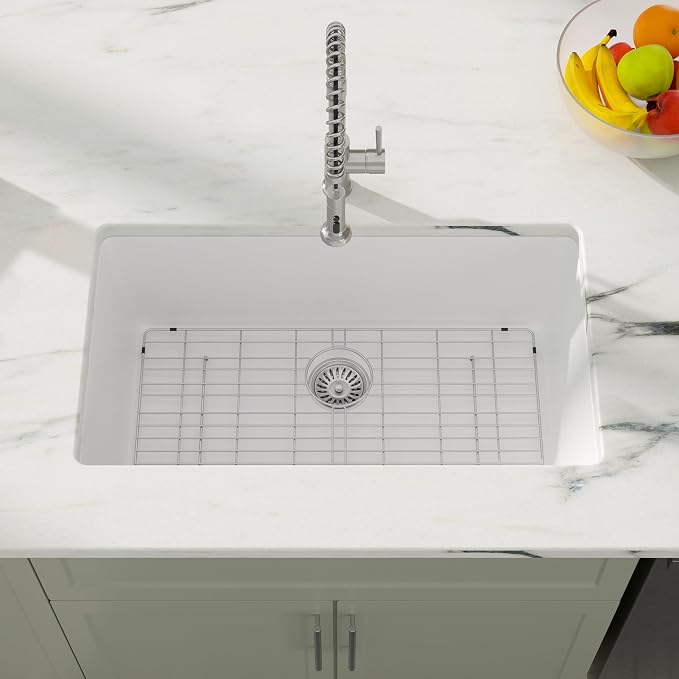 Dcolora 33" Quartz Granite Composite White Kitchen Sink Undermount Sink Deep - Image 2