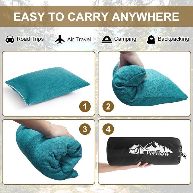 Ivellow Memory Foam Travel Pillow Compressible Camping Pillow - Image 7