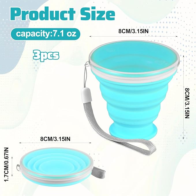 3 Pack Collapsible Cups for Traveling, Collapsible Travel Cup, Portable - Image 2