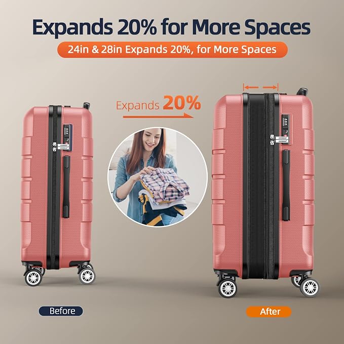 SHOWKOO Luggage Sets Expandable PC+ABS Durable Suitcase Sets Double Wheels TSA - Image 5