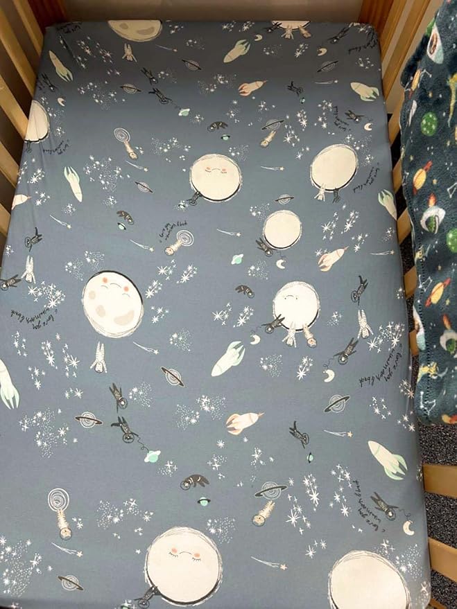 TotAha Space Crib Fitted Sheet, Super Stretchy Jersey Star Crib Sheets - Image 5