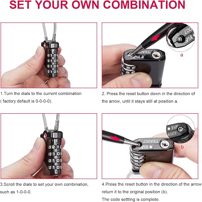 ZHEGE Travel Locks TSA Approved, 4 Digit Cable Luggage Locks - Image 7