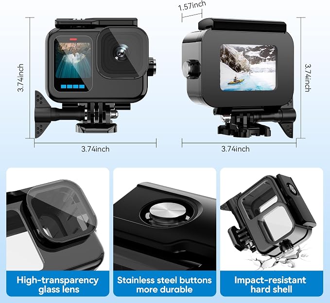 Compatible for Go Pro Hero 13 12 11 10 9 Black Waterproof Housing Case - Image 2