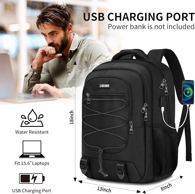 Black Backpack for Men, Backpack for School, School Backpacks for Boys Teens - Image 4