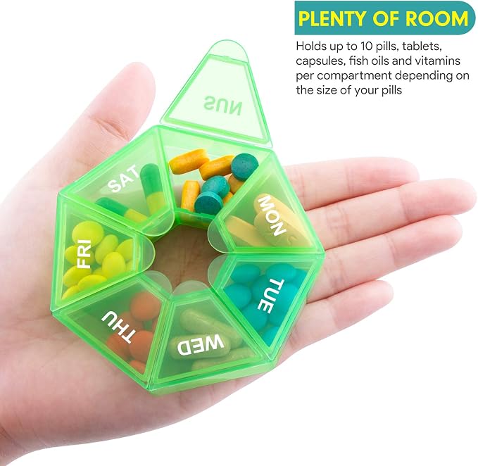 Weekly Pill Organizer, 2 Pack Portable Pill Box Medicine case 6 Colors New - Image 7