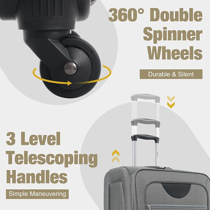 Merax Softside Luggage Set Softshell Lightweight 3 Piece Spinner Suitcase - Image 7
