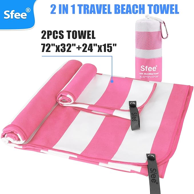 Sfee 2 in 1 Microfiber Oversized Beach Towel, Quick Dry Towel Travel Towel - Image 6